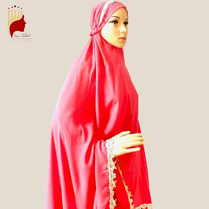 ثوب صلاة نسائي قطني ابو قطعتين وردي